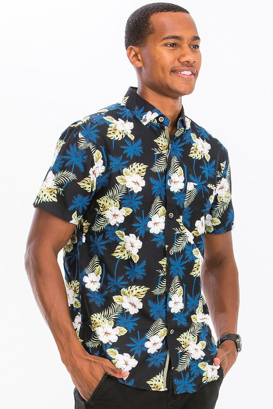 Men's Hawaiian Print Button Down Shirt