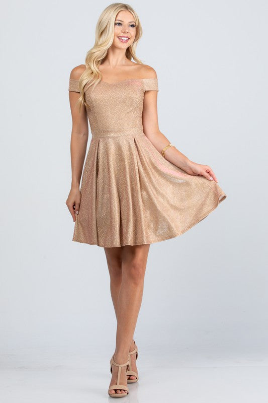 Off the shoulder skater dress jaquard