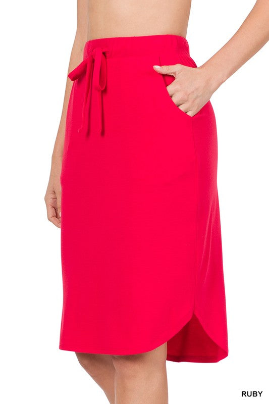 SELF TIE TULIP HEM SKIRT WITH SIDE POCKETS