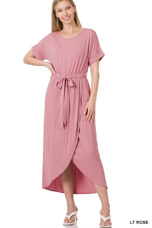 BELTED SHORT SLEEVE TULIP DRESS