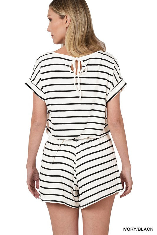 STRIPE ROMPER WITH POCKETS