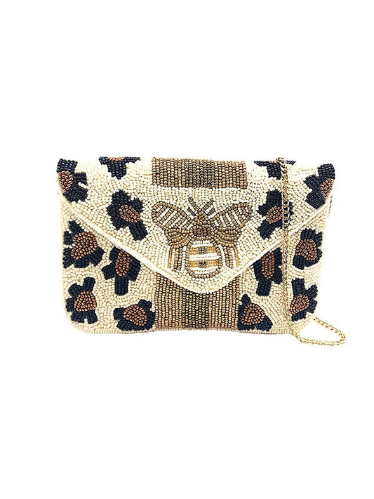 Mini BEE-You Leopard Beaded Clutch LMC-122