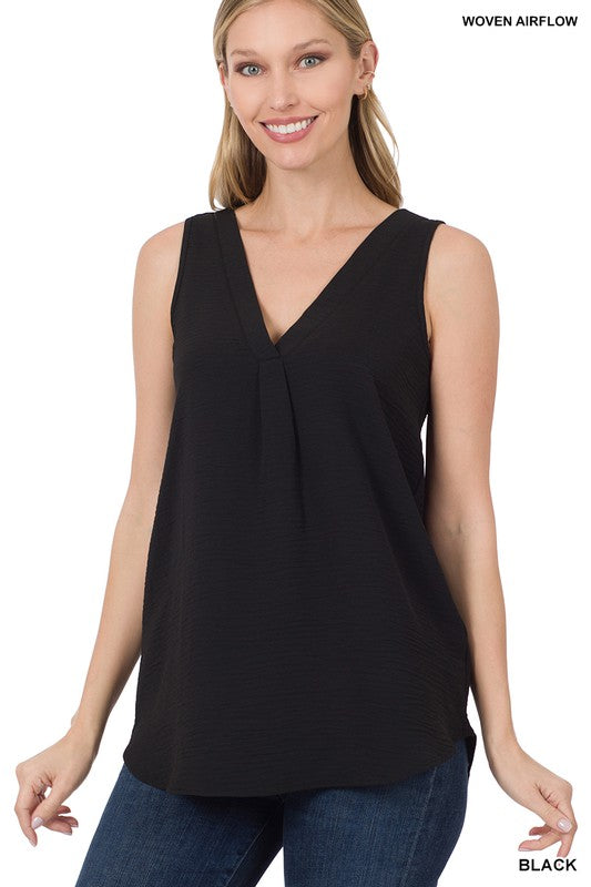 WOVEN AIRFLOW V-NECK SLEEVELESS