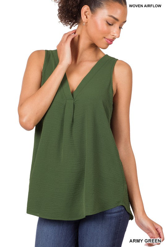 WOVEN AIRFLOW V-NECK SLEEVELESS