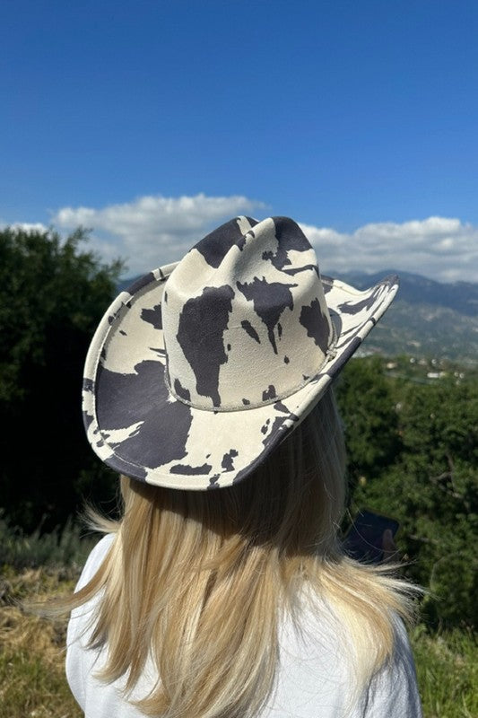 Cow Print Draw String Cowboy Hat