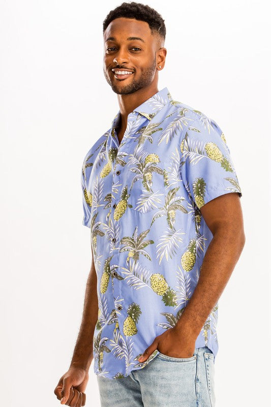 Men's Hawaiian Print Button Down Shirt