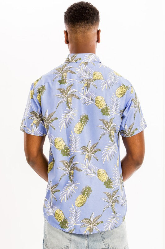 Men's Hawaiian Print Button Down Shirt