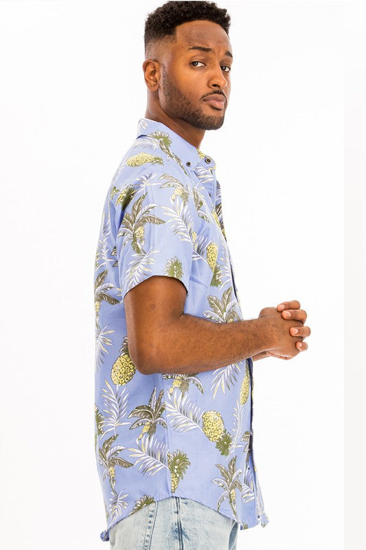 Men's Hawaiian Print Button Down Shirt