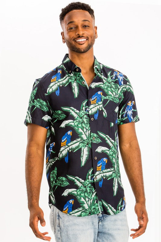 Men's Hawaiian Print Button Down Shirt