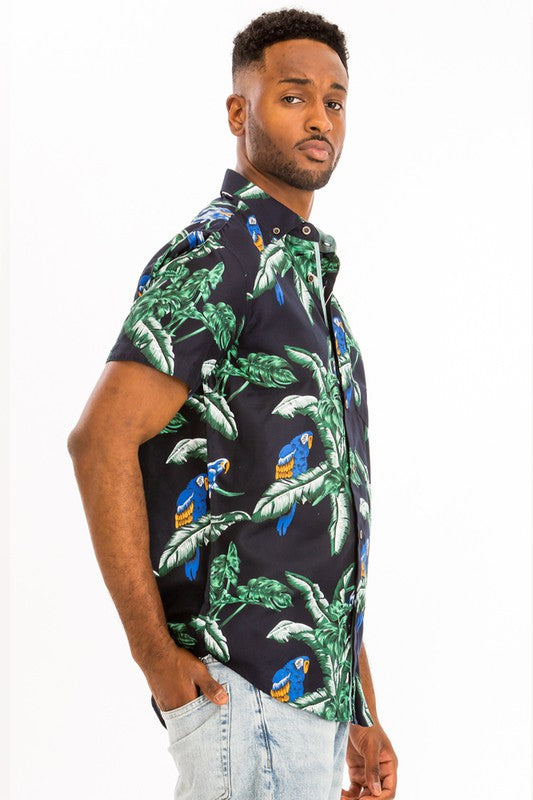 Men's Hawaiian Print Button Down Shirt