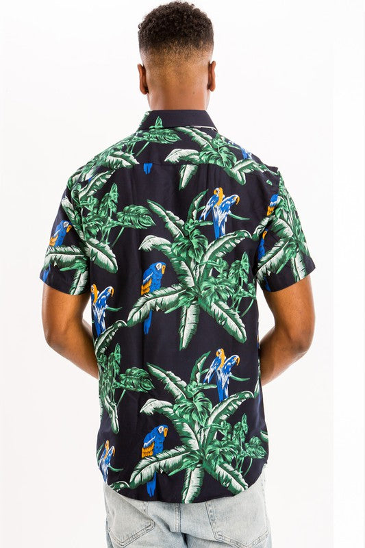 Men's Hawaiian Print Button Down Shirt