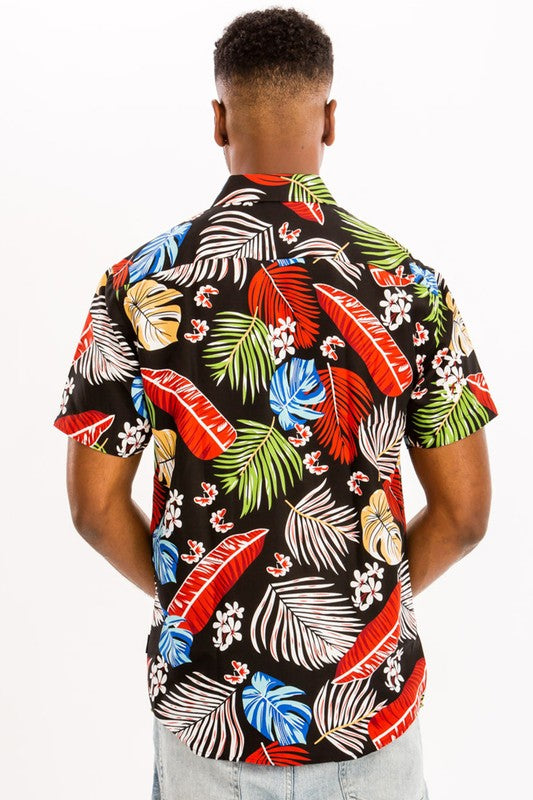 Men's Hawaiian Print Button Down Shirt