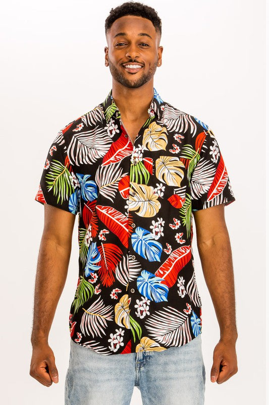 Men's Hawaiian Print Button Down Shirt