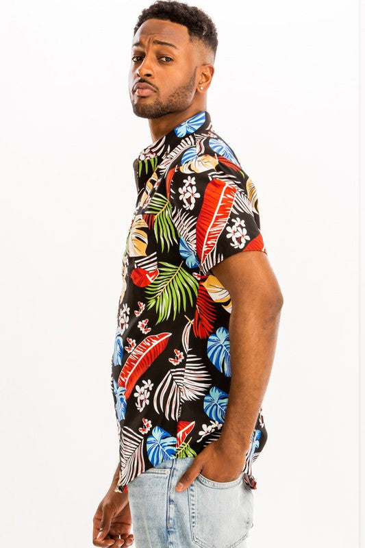 Men's Hawaiian Print Button Down Shirt