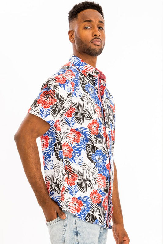 Men's Hawaiian Print Button Down Shirt