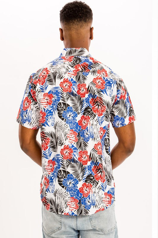 Men's Hawaiian Print Button Down Shirt