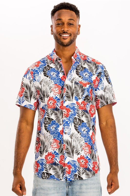 Men's Hawaiian Print Button Down Shirt