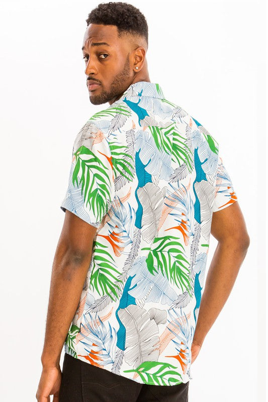 Men's Hawaiian Print Button Down Shirt