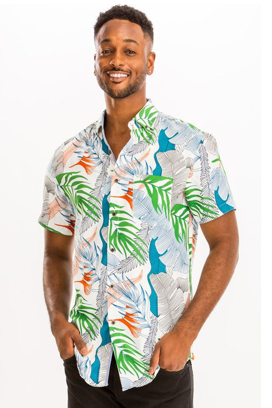 Men's Hawaiian Print Button Down Shirt