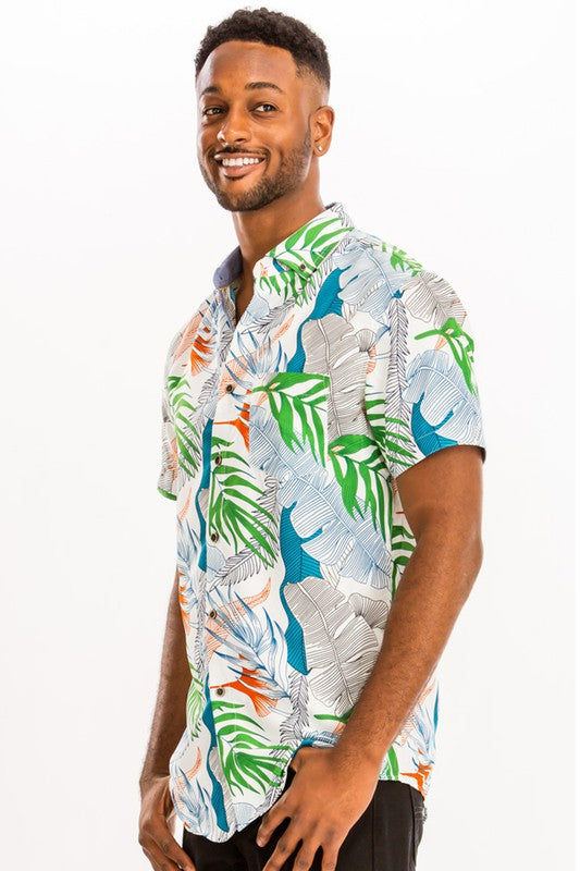 Men's Hawaiian Print Button Down Shirt