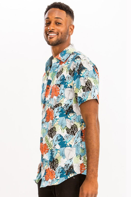 Men's Hawaiian Print Button Down Shirt