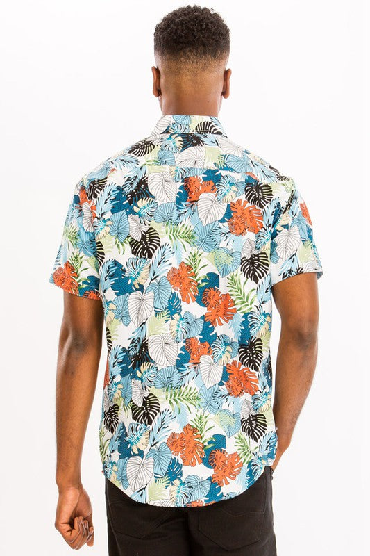 Men's Hawaiian Print Button Down Shirt