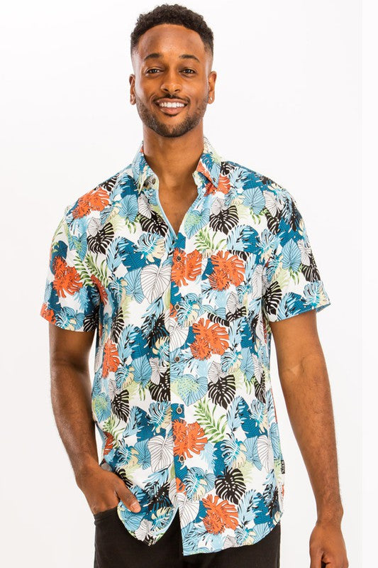 Men's Hawaiian Print Button Down Shirt