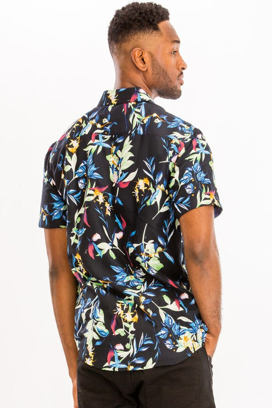 Men's Hawaiian Print Button Down Shirt