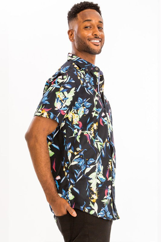 Men's Hawaiian Print Button Down Shirt