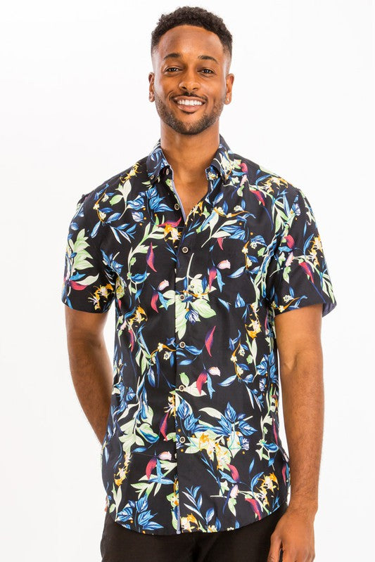 Men's Hawaiian Print Button Down Shirt