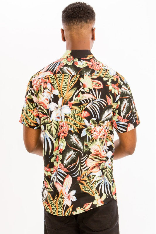 Men's Hawaiian Print Button Down Shirt