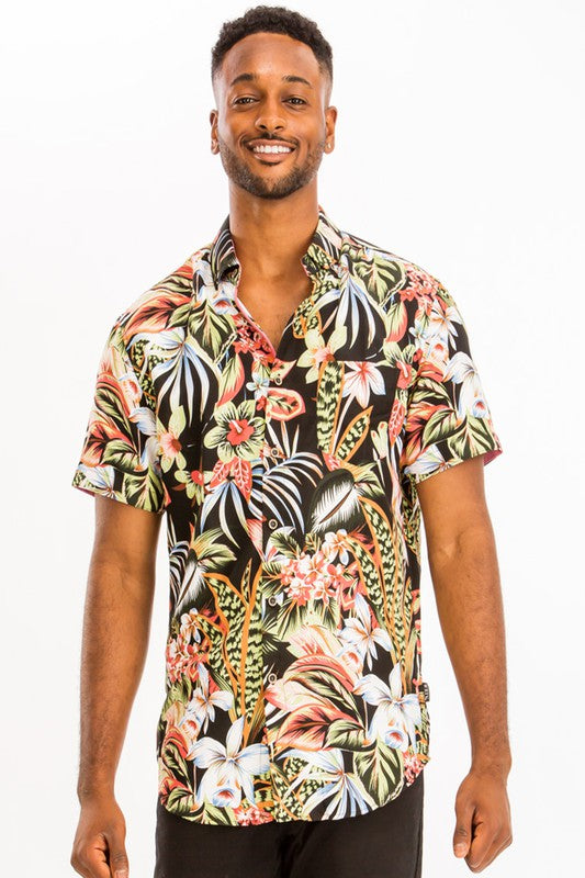 Men's Hawaiian Print Button Down Shirt