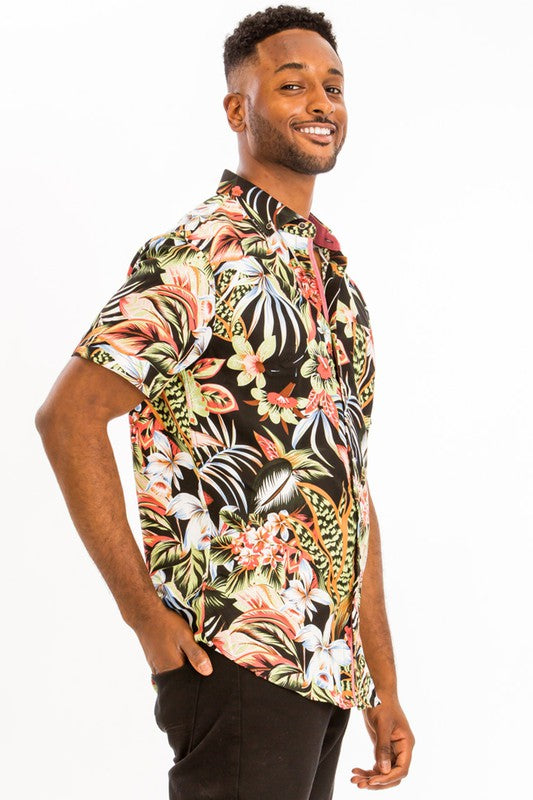 Men's Hawaiian Print Button Down Shirt