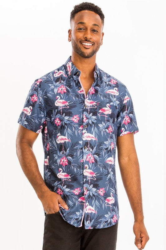 Men's Hawaiian Print Button Down Shirt