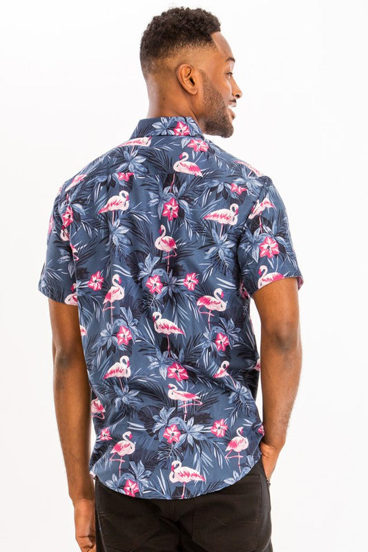 Men's Hawaiian Print Button Down Shirt