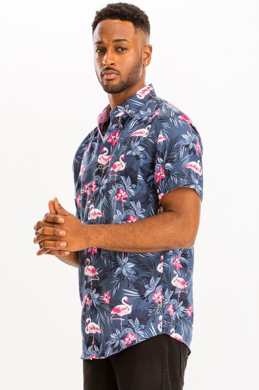 Men's Hawaiian Print Button Down Shirt