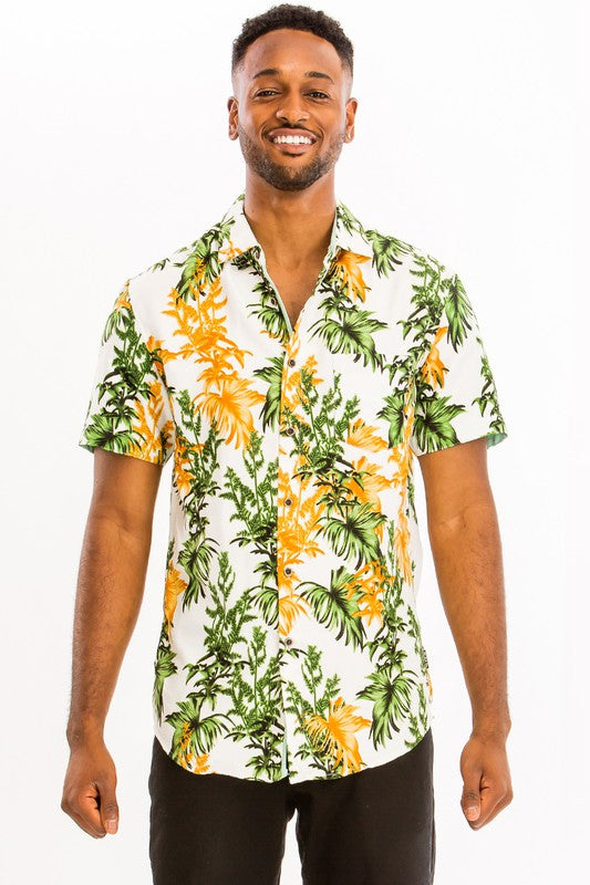 Men's Hawaiian Print Button Down Shirt