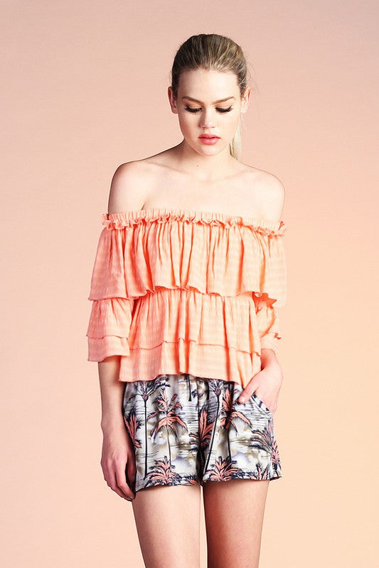 Crinkle Fabric Tiered Off Shoulder Top