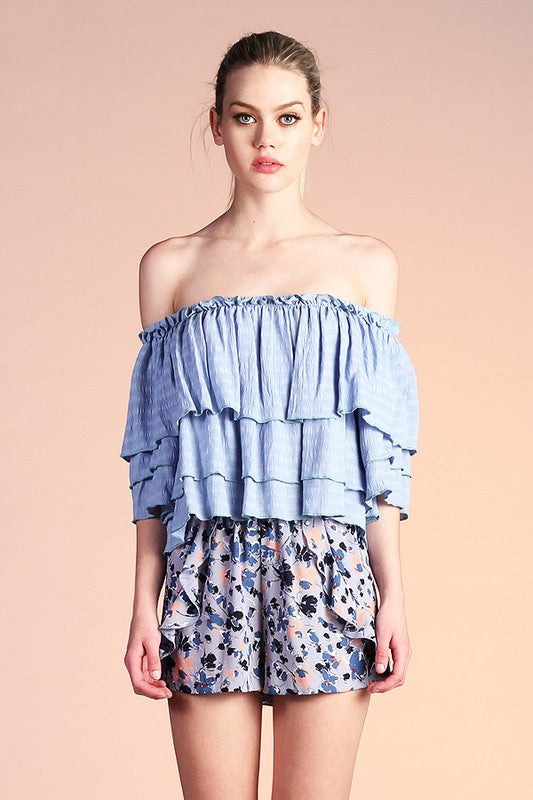 Crinkle Fabric Tiered Off Shoulder Top