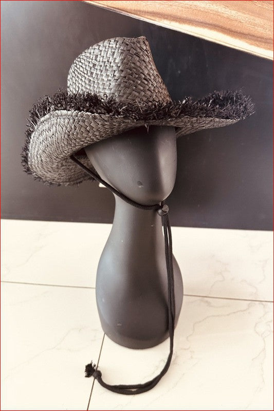 Straw Fringe Basket Weave Cowboy Hat