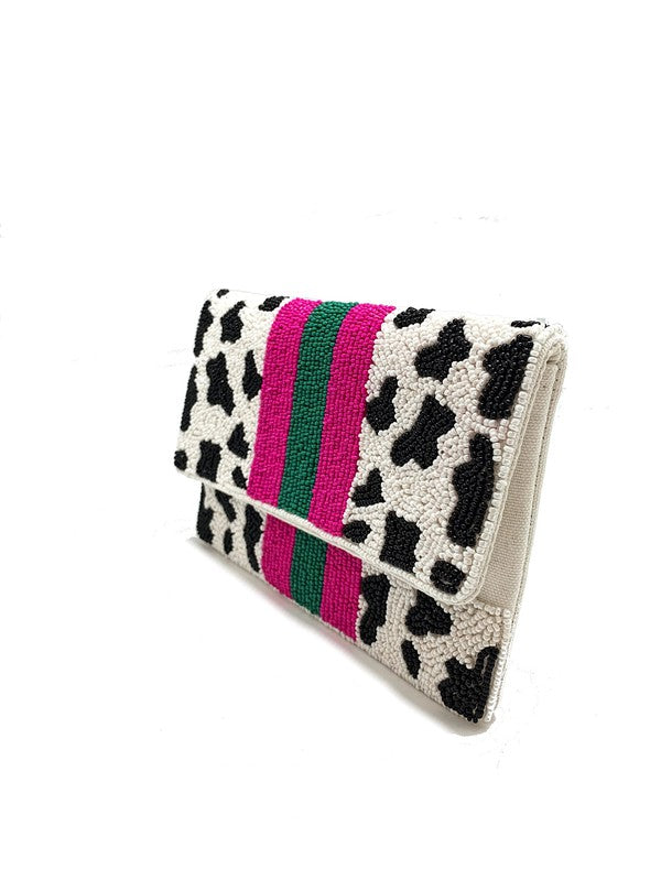 Cow Print Pattern Beaded Mini Clutch LMC-133