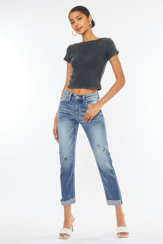 High Rise Cuffed SLIM Straight Jeans - KC9250M