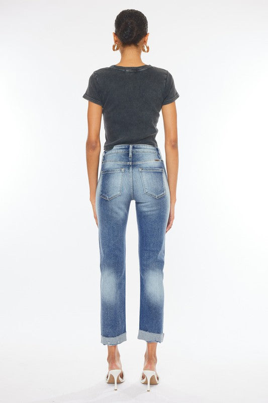 High Rise Cuffed SLIM Straight Jeans - KC9250M