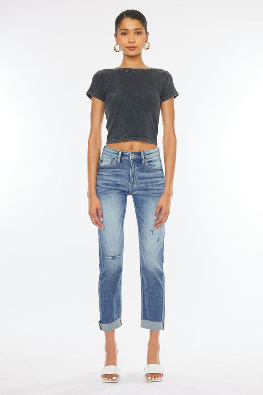 High Rise Cuffed SLIM Straight Jeans - KC9250M