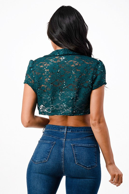 Crochet sequin lace cropped shrug