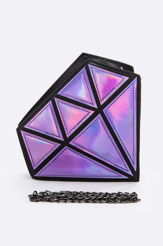 2 Tone Holographic Iconic Diamond Clutch Bag