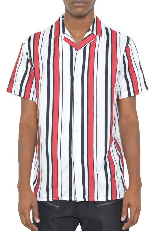 Men's Short Sleeve Striped Button Down Shirt Print