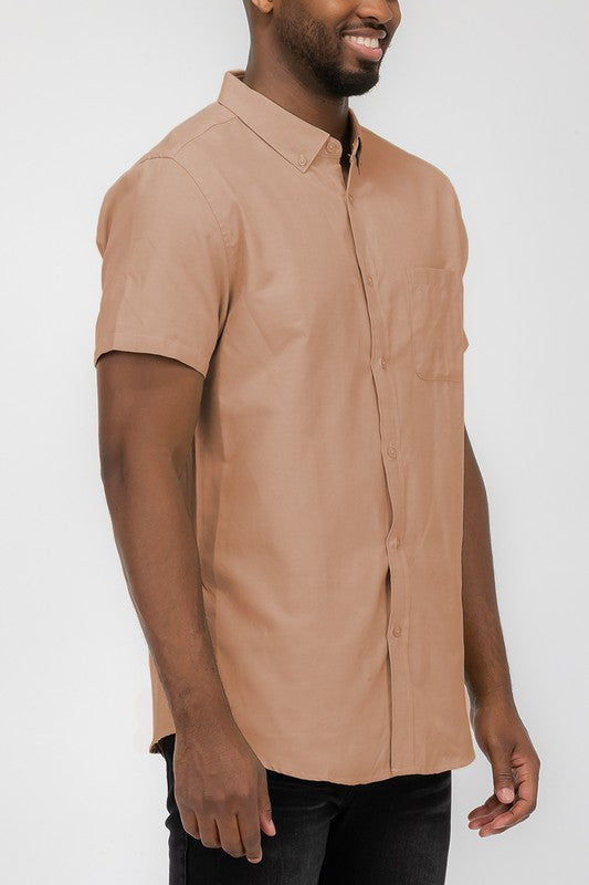 MENS PASTEL COLOR SHORT SLEEVE BUTTON DOWN