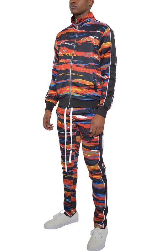 Men's Print Full Zip Track Suit Set