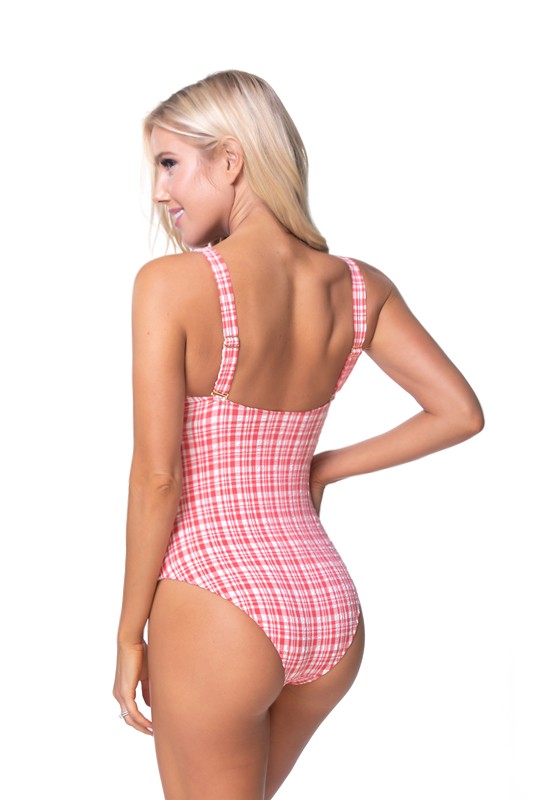 TEEXTURED PLAID CUTOUT ONE PIECE SWIMSUIT